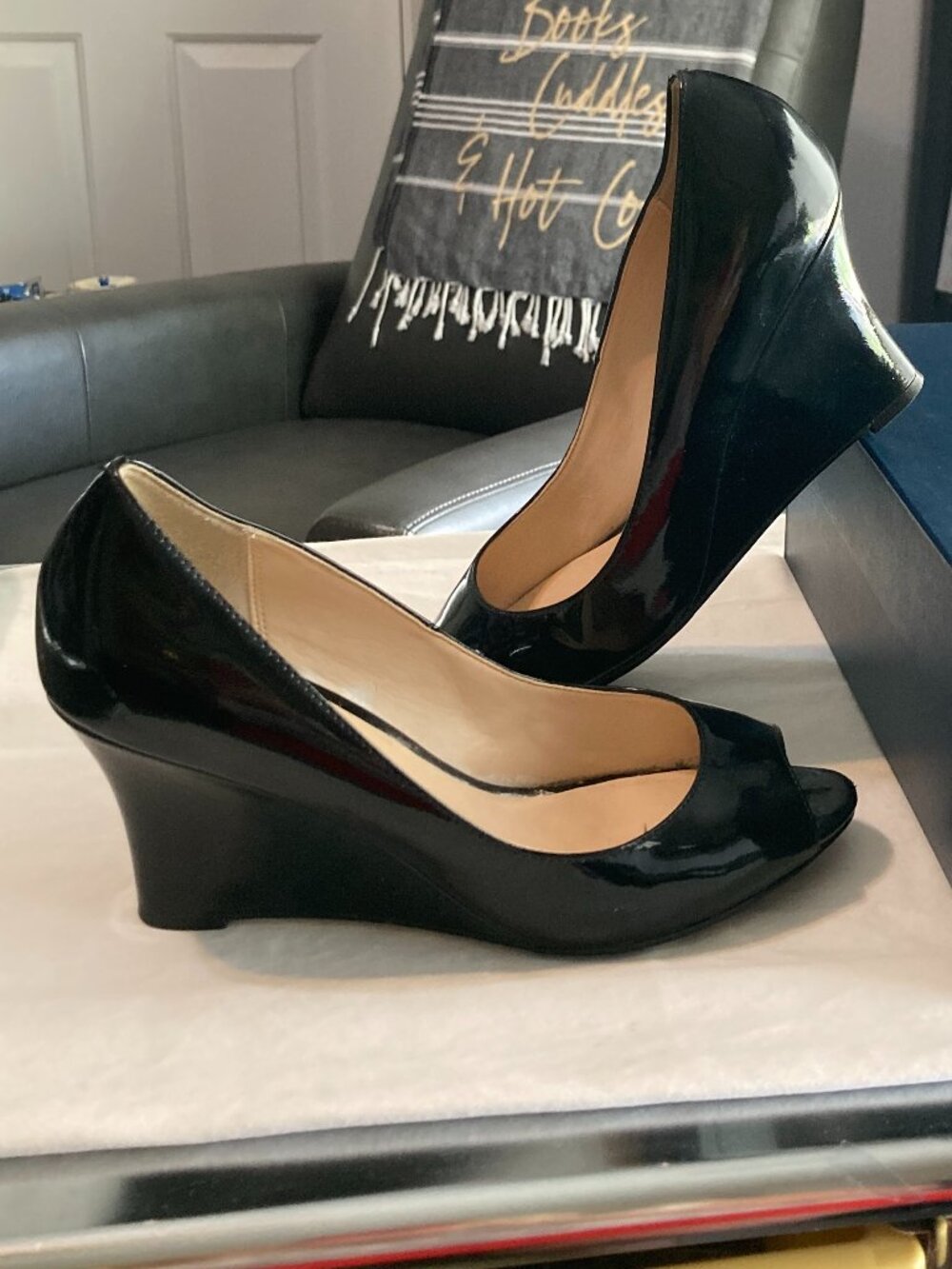 Cole Haan Lena OT Wedge II, Black Patent Leather, Size 7.5B